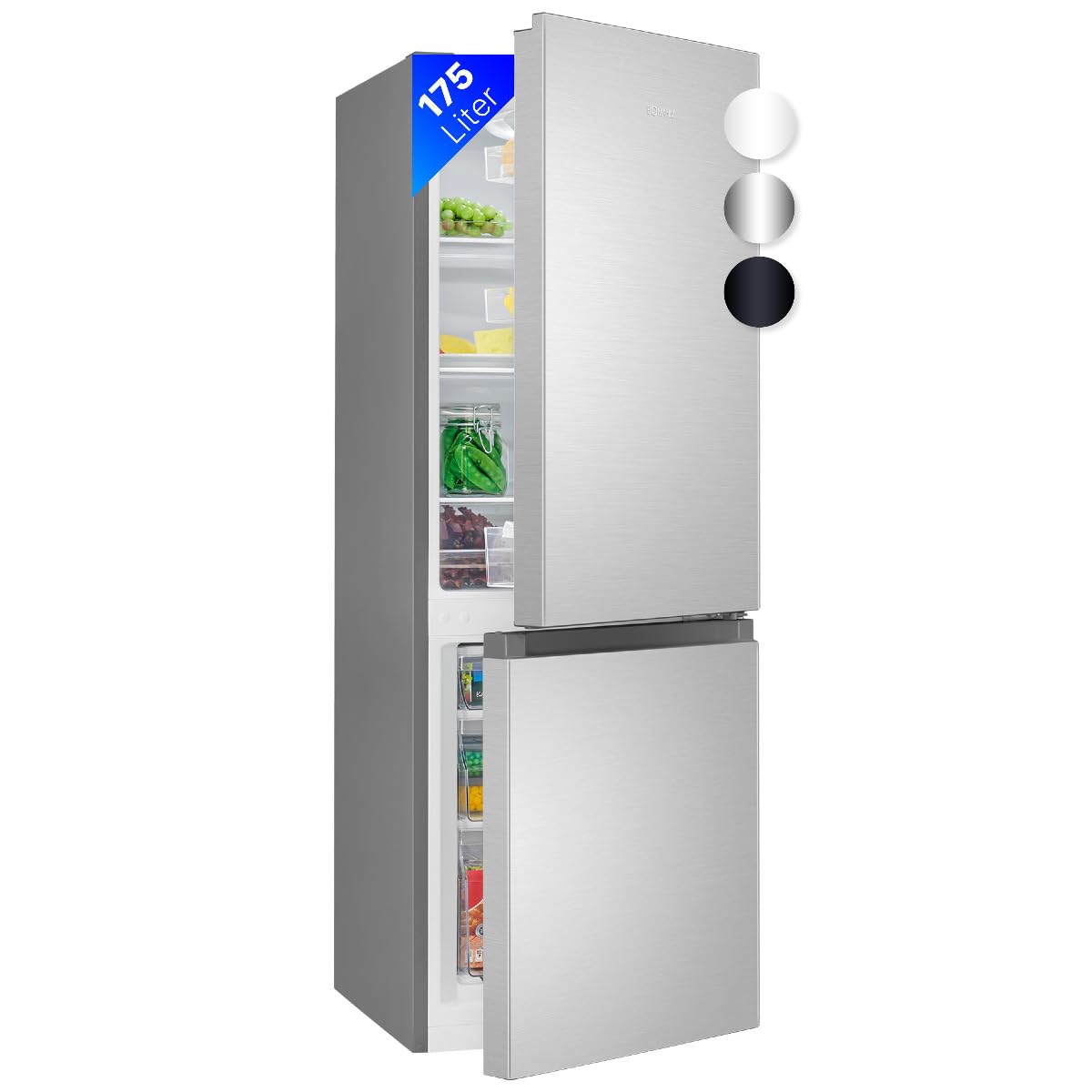 Kühlgefrierkombi 143cm Energieklasse D 39 dB 175L 3 Ablagen 3 Schubladen Türanschlag wechselbar KG 322.1 inox