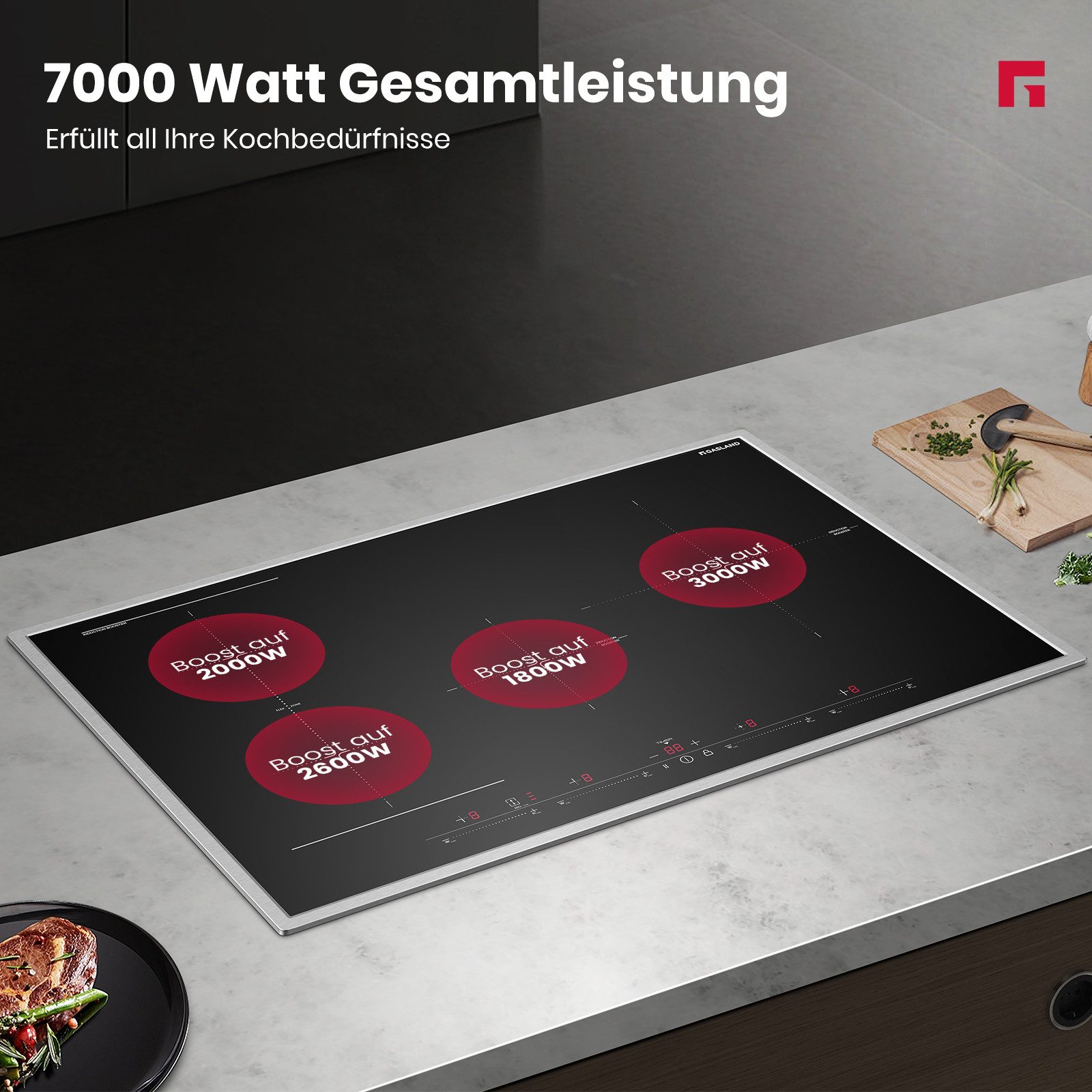 Induktions-Kochfeld 4 Zonen Einbau Induktionskochfelder mit Edelstahlrahmen, FlexInduction für BBQ