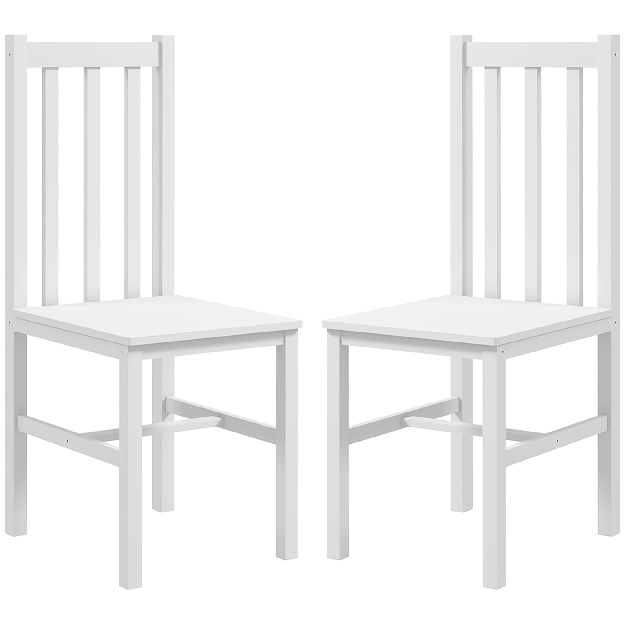 HOMCOM 2er-Set Küchenstühle Esszimmerstühle Stühle, Massivholz, modernes Design, 38, 5 cm x 47,5 cm x 99 cm, Weiß