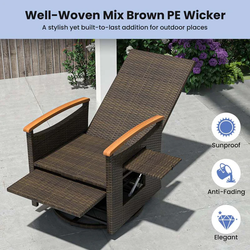 Eletriclife Patio Rattan 360�� Swivel Recliner Chair with Adjustable Backrest and Footrest
