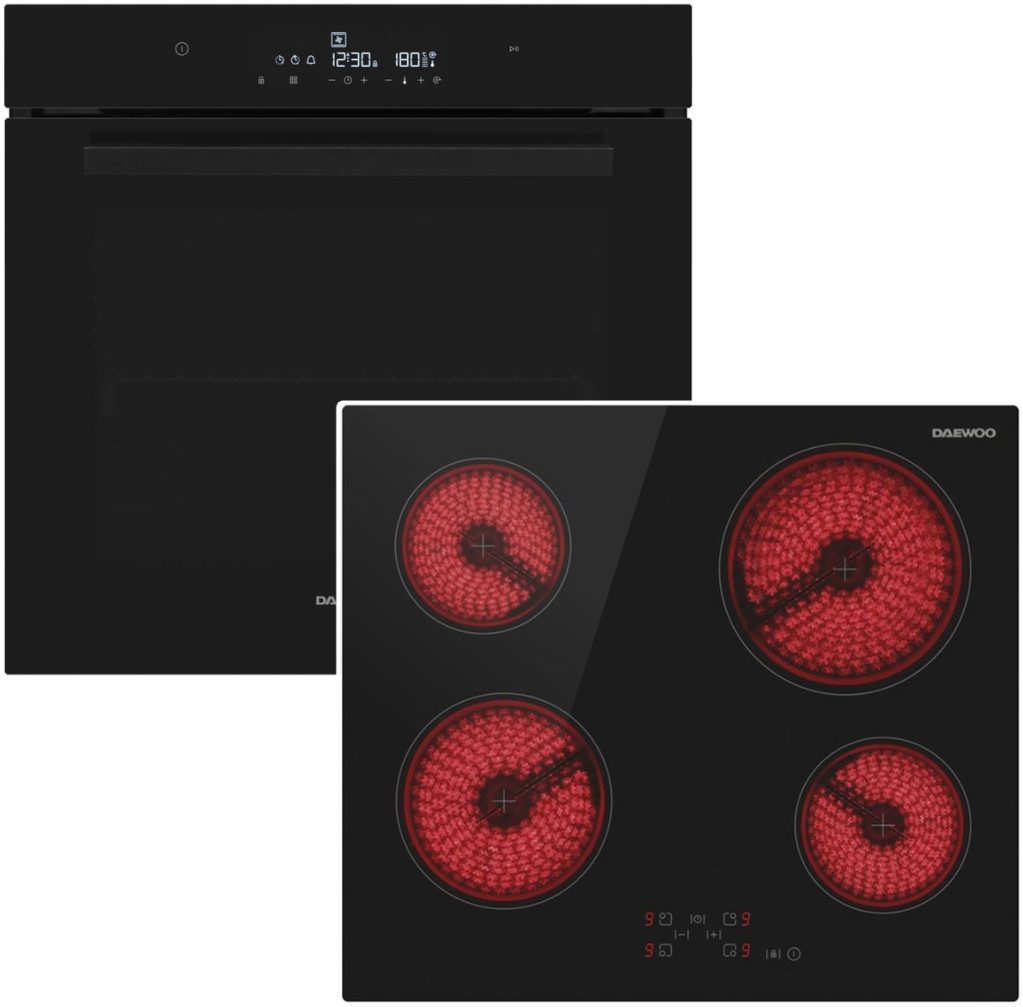 Elektro-Herd-Set 73 L Hydrolyse SoftClosing + Kochfeld 60 cm Glaskeramik Touch Schwarz