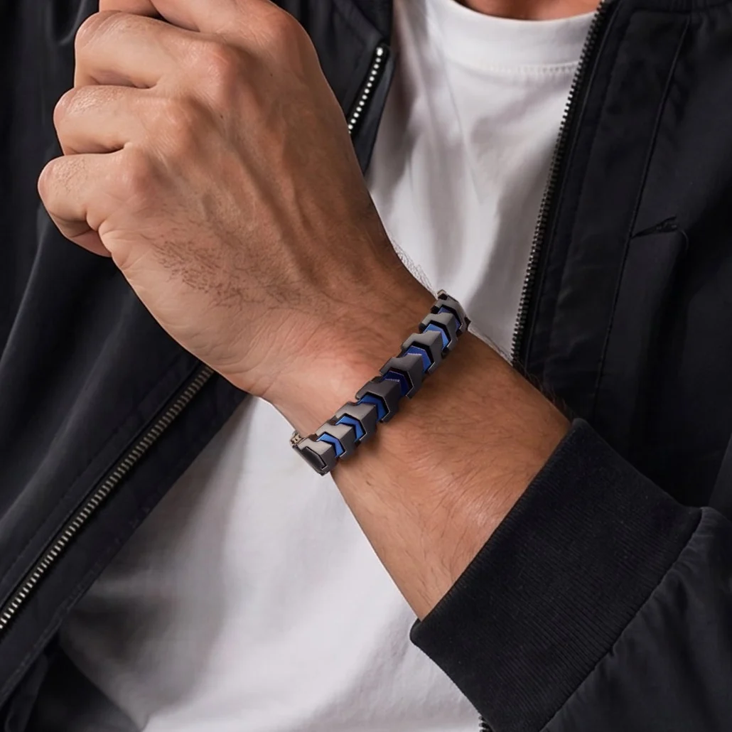 RainSo Men's Strength 3800 Gauss Magnetic Bracelet (Black Blue)
