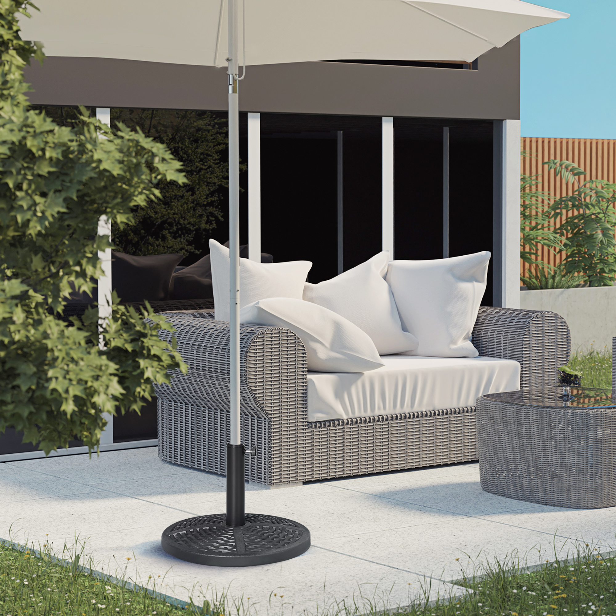 Outsunny Sonnenschirmständer aus Beton, Schirmständer mit Stahlrohr, Rund Schirmhalter, für Balkon, Terasse, Garten, Schwarz