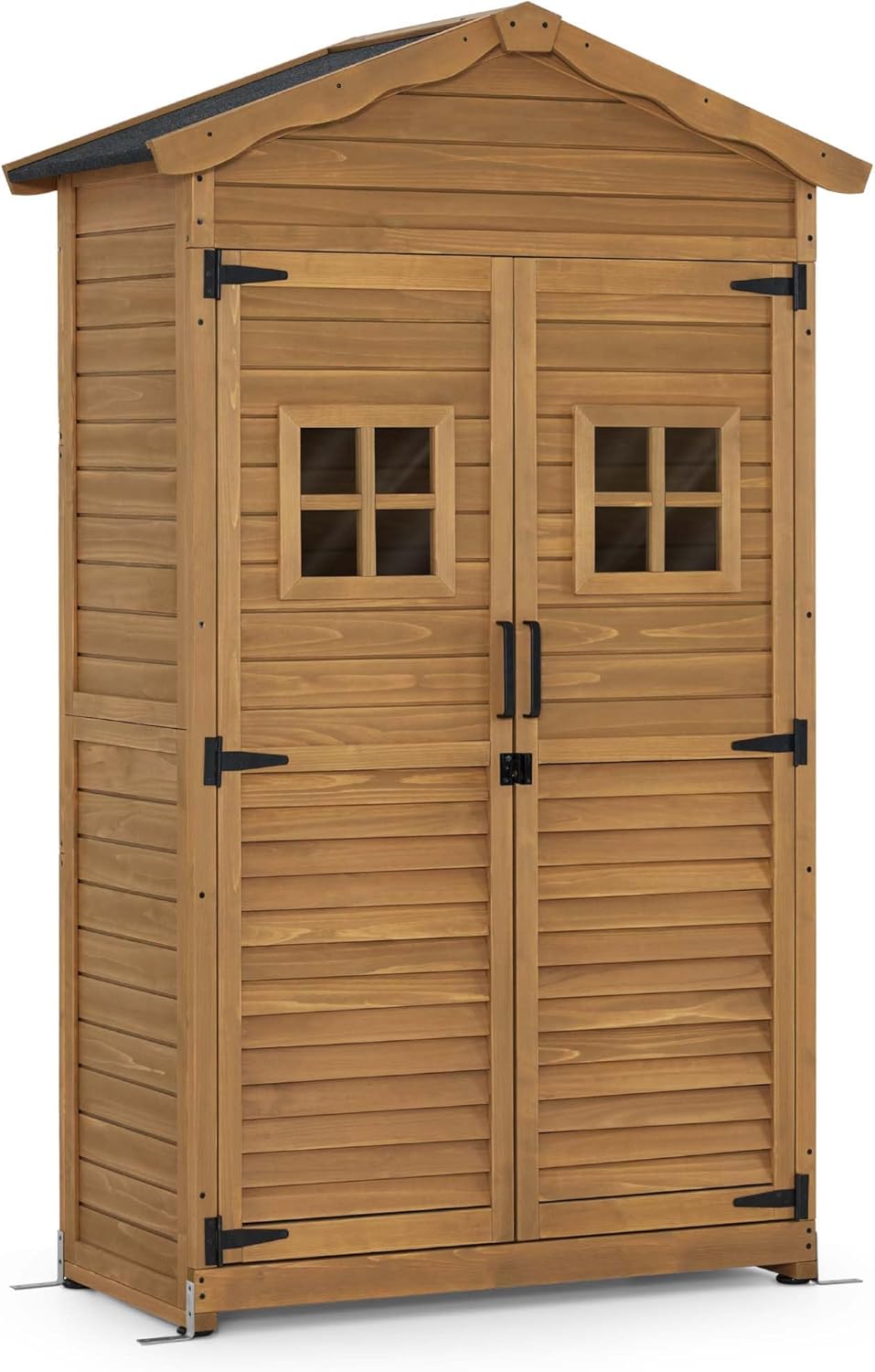 M MCombo casetta da giardino in legno resistente alle intemperie, casetta per attrezzi da esterno, per giardino terrazzo, casetta per attrezzi con 2 ripiani mobili, 57×109×180 cm, 1152 (natura)