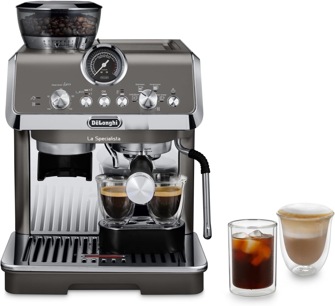 La Specialista Arte Evo EC9255.T Macchina per Caffè in Chicchi Manuale con Funzione Cold Brew, Montalatte Manuale My Latte Art, Incluso Kit da Barista, Controllo Temperatura, 1450W, Titanio