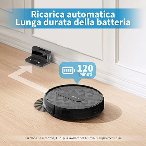 AIRROBO Robot Aspirapolvere, Potente Silenzioso Aspirapolvere Robot, WiFi/APP/Telecomando, Design Sottile, Ideale per Peli di Animali, Moquette e Pavimento Duro, P20 : Casa e cucina