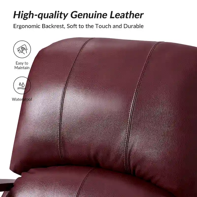 Alex Mid-century Modern Cigar Genuine Leather Manual Recliner with Wooden Curved Arms