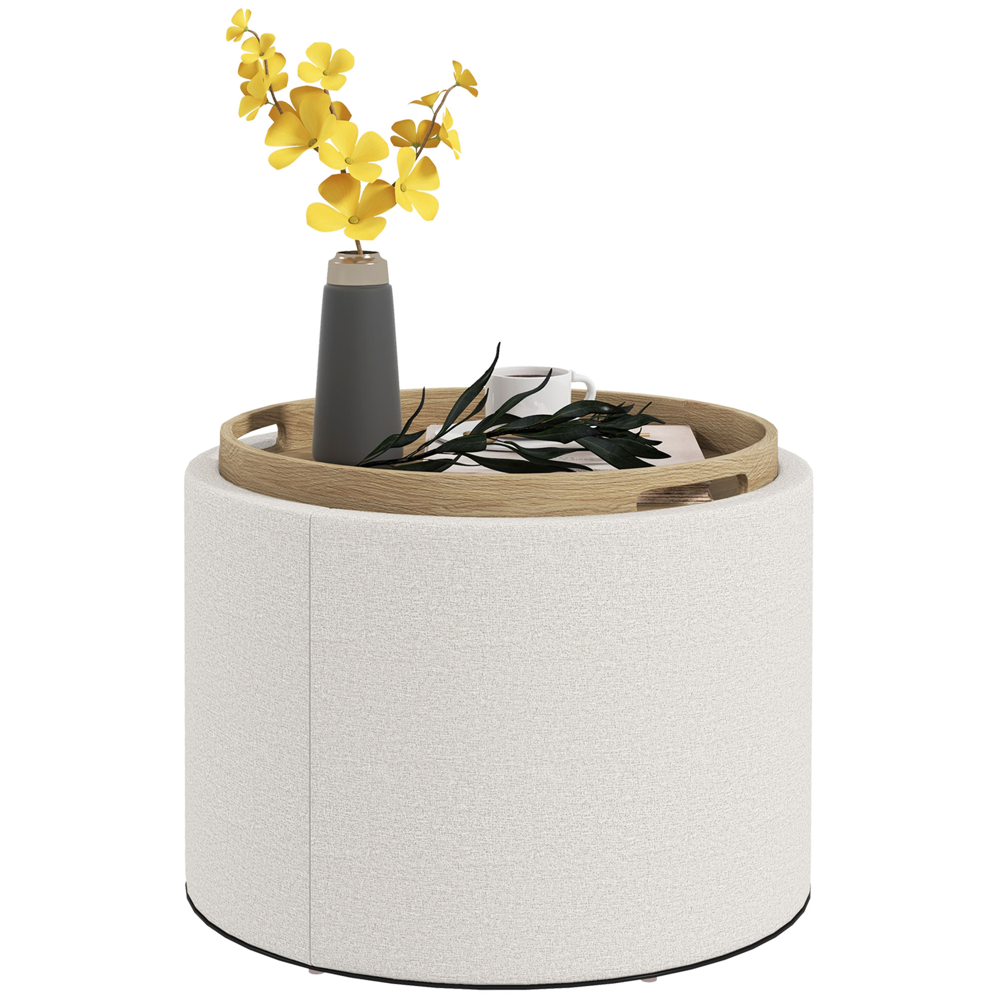 HOMCOM Hocker Polsterhocker, Leinen, versteckter Stauraum, umkehrbarer Deckel, 5 6cm x 56 cm x 42 cm, Creme + Natur