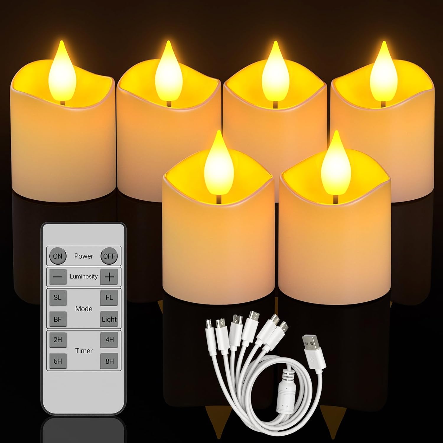 SoulBay Candele ricaricabili, 12 candele a LED senza fiamma, con telecomando e timer, candele elettriche tremolanti con base di ricarica per casa, stanza, tavolo, decorazione di Halloween