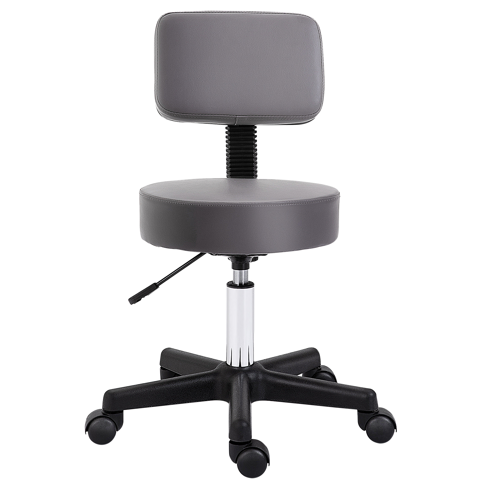 HOMCOM Salonhocker, höhenverstellbar, ergonomisch, 360° drehbar, 5 Rollen, synthetischer Bezug, Grau
