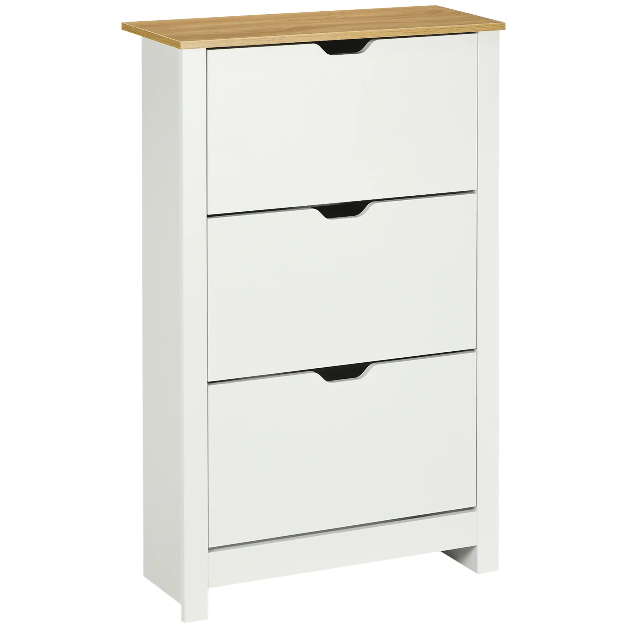 HOMCOM Schuhschrank 3 Klappen für 18 Paar Schuhe Weiß Naturholz
