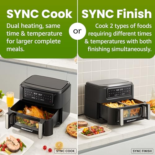 Elite Gourmet EAF1055D Dual Zone Air Fryer Oven, 11QT. Capacity with Divider 2 Independent Cook Zones, Dishwasher Safe Basket, 10 Preset Functions, 1600 Watts, with Recipe Booklet, Black: Home & Kitchen