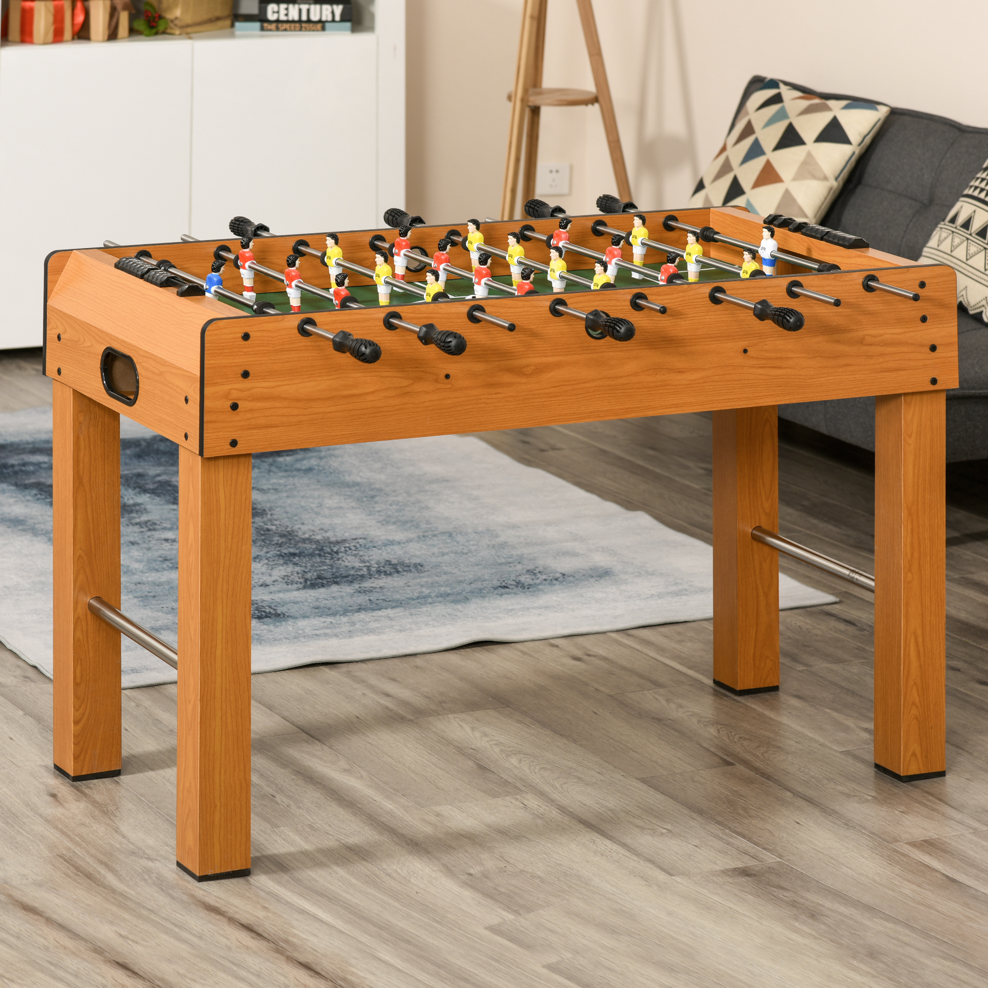 HOMCOM Professioneller Tischkicker für Erwachsene und Familie aus MDF, Billardtisch mit 2 Bällen, Punktezähler und 22 Spielern, 122x61x80,7cm