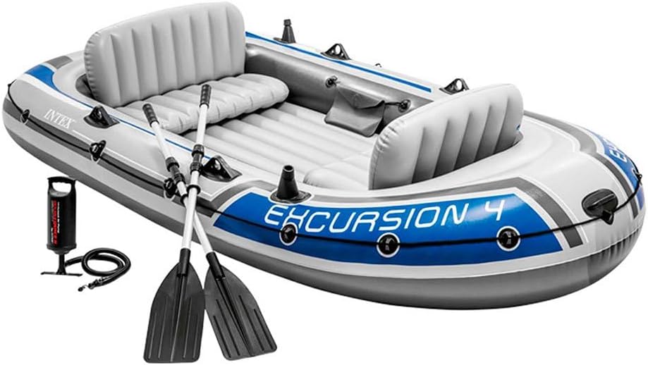 Intex Excursion 4 Set Schlauchboot, 3-teilig, 315 x 165 x 43 cm, Grau / Blau