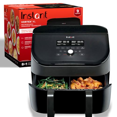 Instant Pot VersaZone 9QT Air Fryer,8 in 1 Functions with EvenCrisp Technology, Crisps,Broils, Bakes,Roasts, Dehydrates,Reheats at Same or Different Temperature, from the Makers of Instant Pot, Black : Home & Kitchen