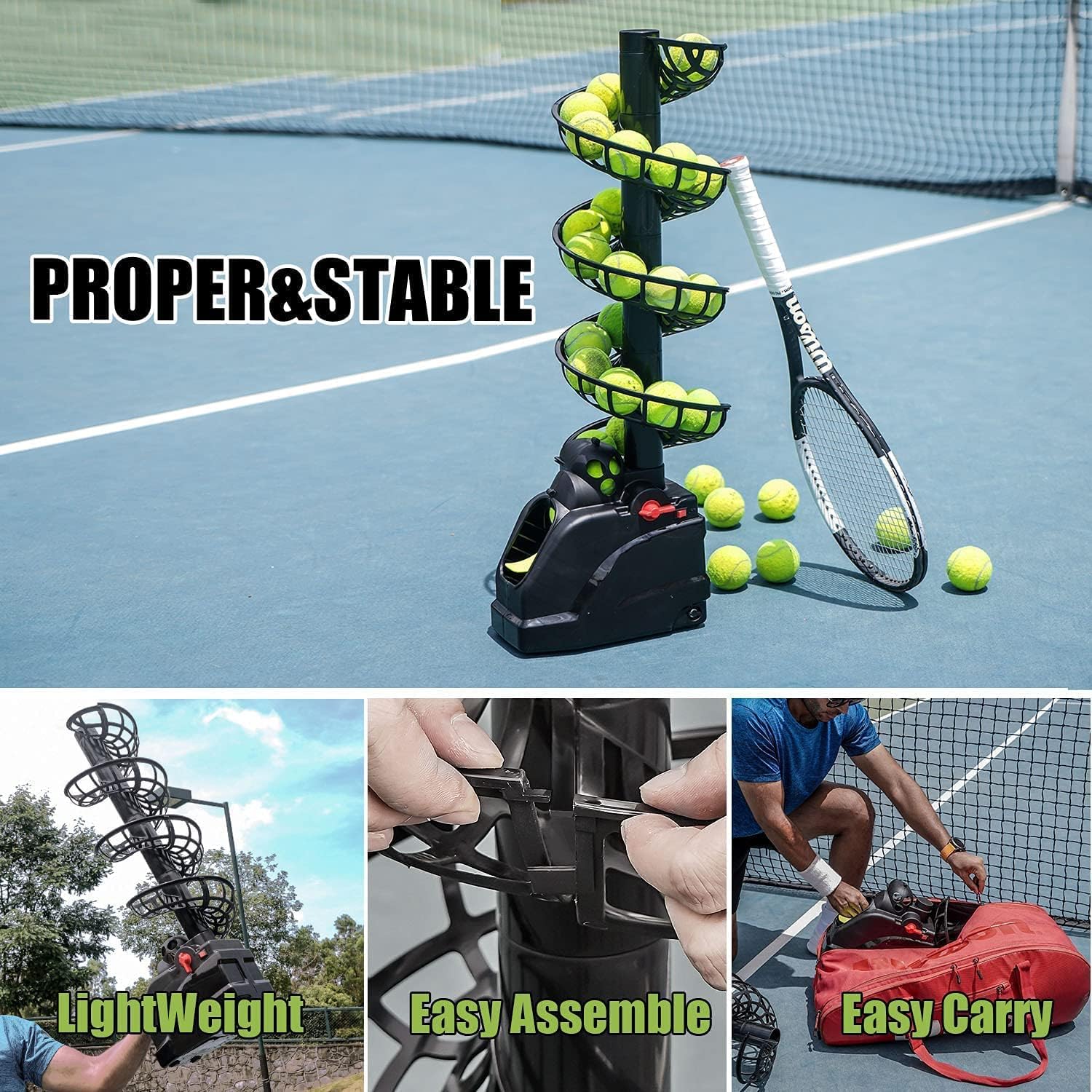 Tennisbälle Maschine(Maximal 30 Bälle),Tennisball Trainer für selbsttraining,Anfänger/Kinder/Lehrer/Zuhause/Gericht,genaue effiziente Ballwurfmaschinen für alle Stufen/Alter,AC&Batterie&USB-Kabel