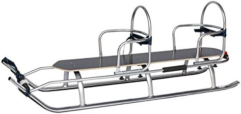 2in1 Kinder Duo Schlitten aus Aluminium mit Rückenlehne, Matrazen, LED für Kinder und Erwachsene 2 Personen Tragfähigkeit bis 100kg (Silver/Navy)