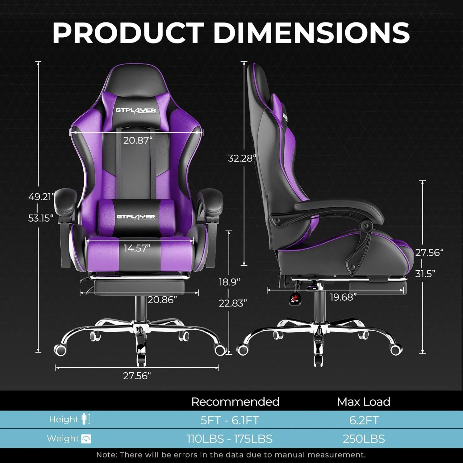 GTPLAYER Gaming Chair with Footrest and Lumbar Support ?C Ergonomic Computer Chair with Headrest, 360?? Swivel, Height Adjustable, White