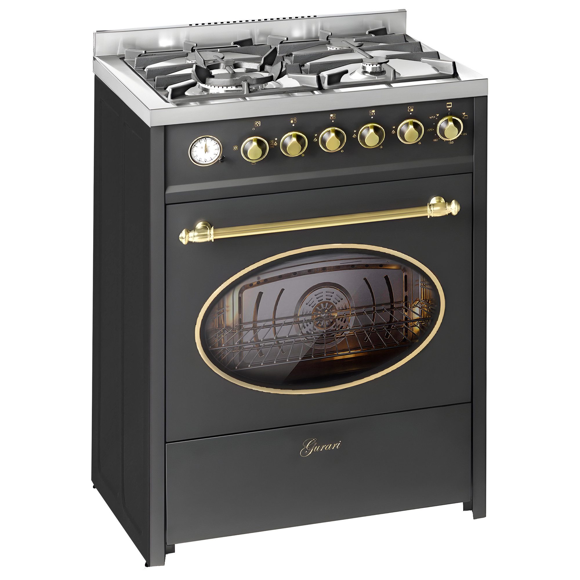 Gas-Standherd Retro Gas Elektro Standherd 60 cm Erdgas Fl.Gas 4 Kw WOK, 8 Funktionen+Dunstabzugshaube 60 cm E 614 BL r+GCH C 046 BL 6 N.