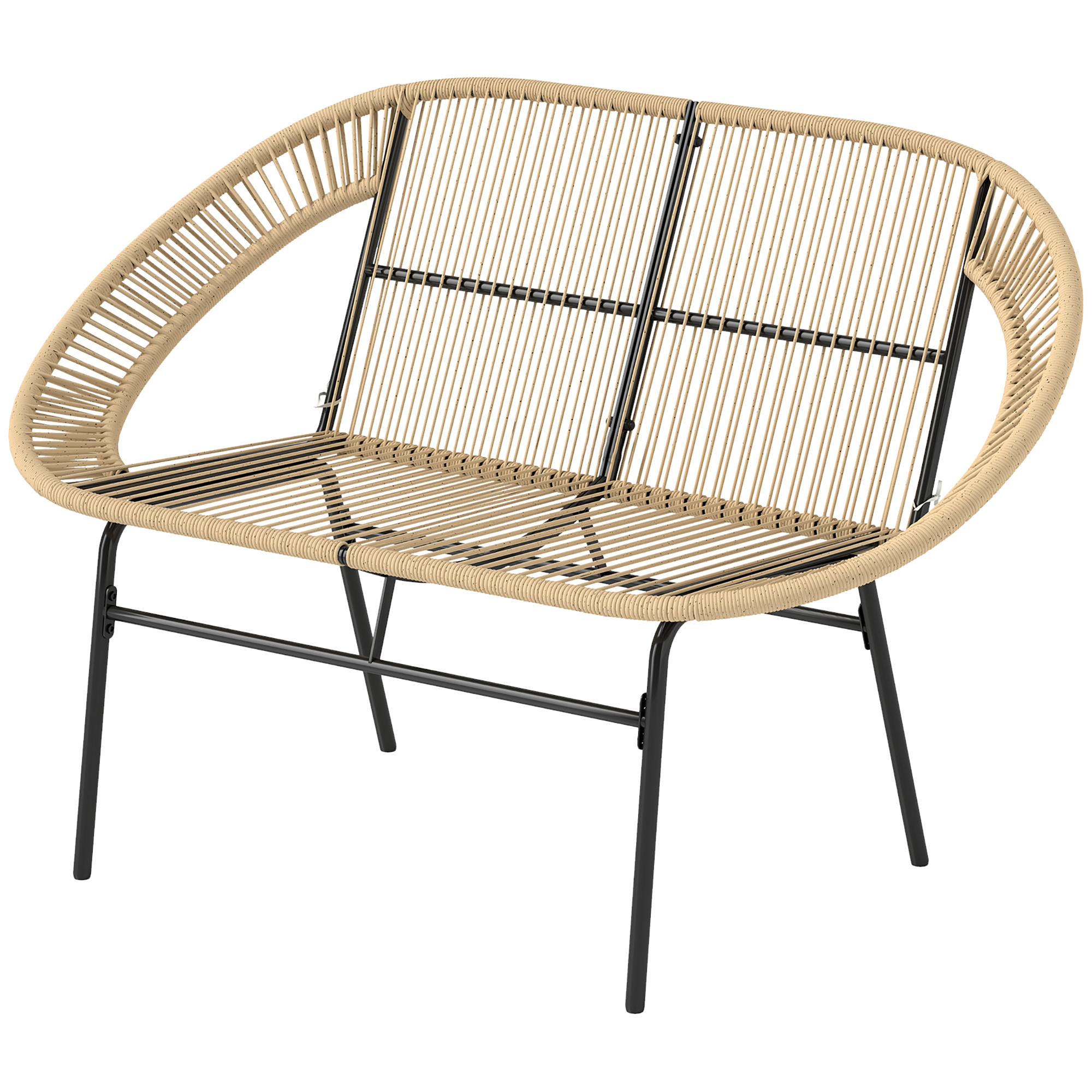 Outsunny 2-Sitzer Gartenbank Polyrattan, wetterfest Sitzbank im Rattanflecht-Design, UV-Beständig 260kg belast Khaki