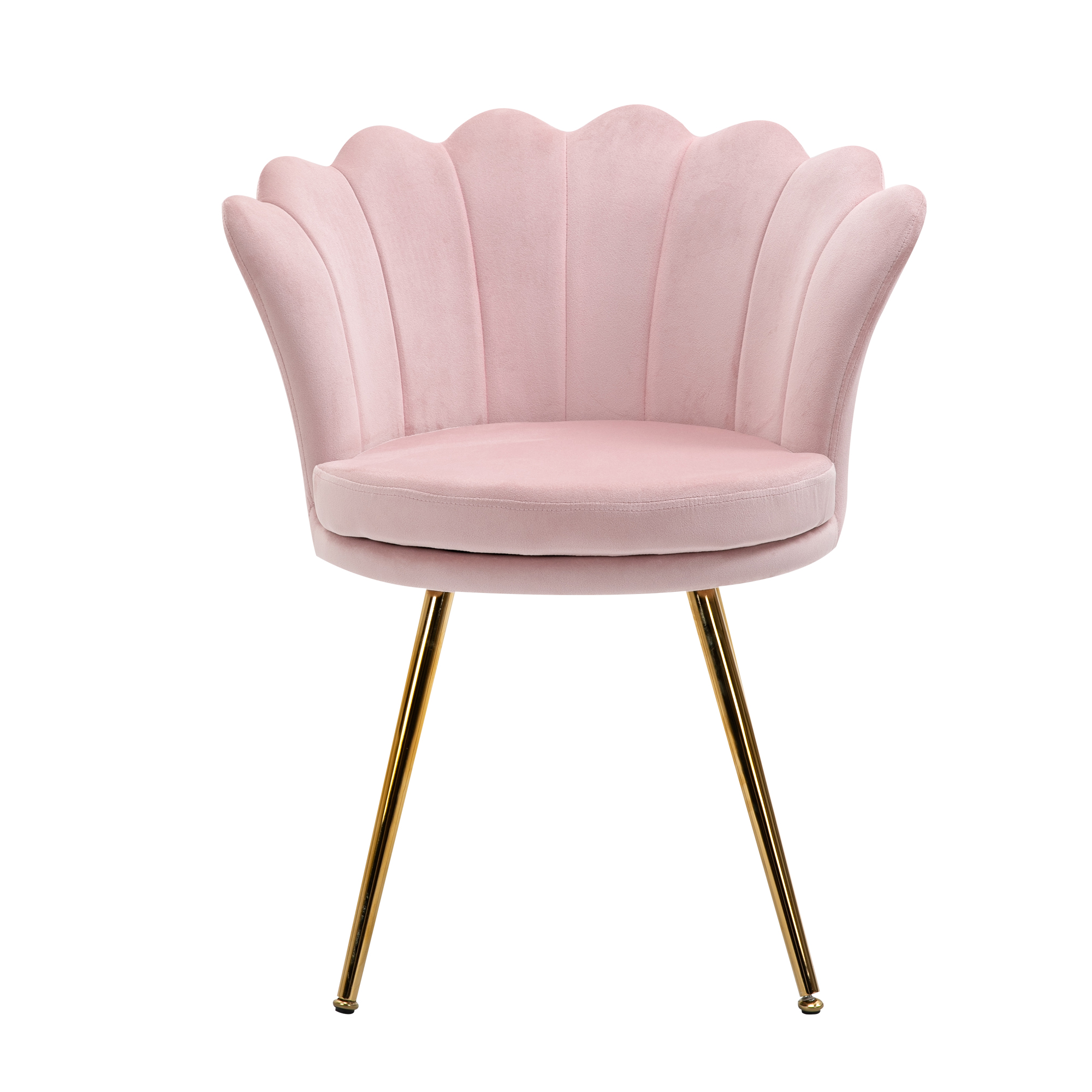 Stoel met lotusvormig design, vergulde metalen poten, schuimstofvulling, Roze