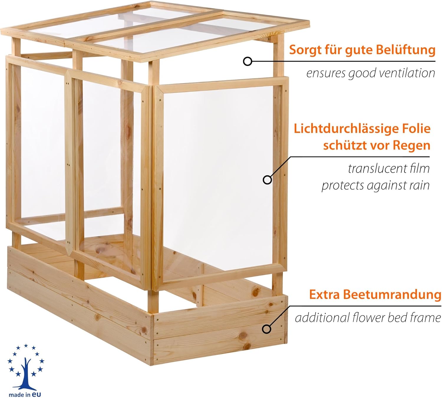 dobar® Tomatenhaus aus Holz mit PVC-Schutzscheiben kleines Gewächshaus für Tomaten, Gurken & Gemüse im Gartenbeet Pflanzenhaus mit Rankhilfe für geschützten Gemüseanbau 116 x 71 x 120 cm