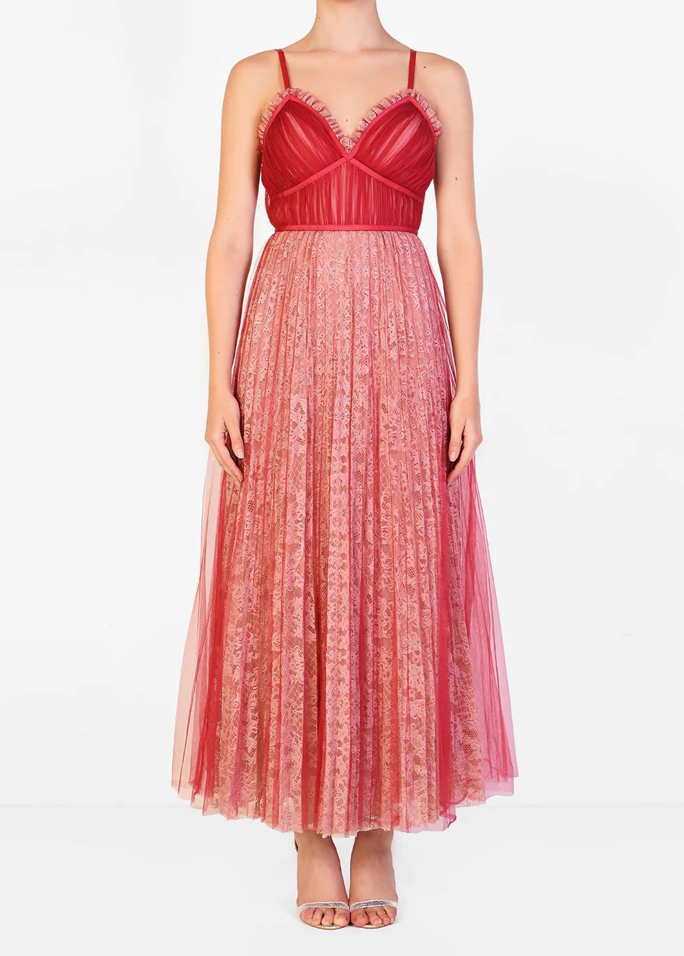 Raspberry Lace Tulle Overlay Maxi Dress