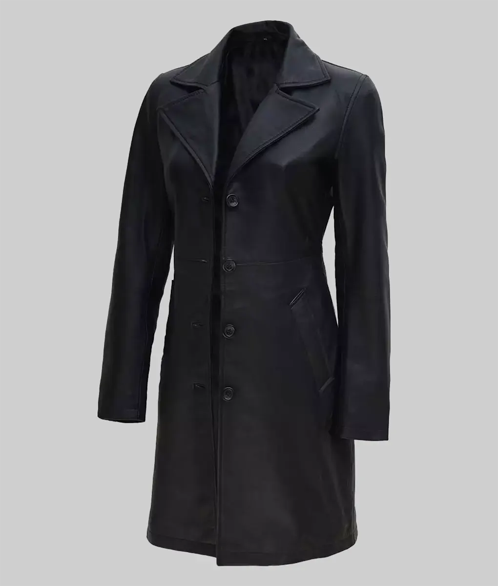 Karin Black Leather Trench Coat
