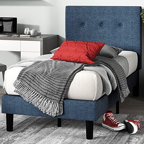 Zinus Omkaram Letto 80x190 cm   Stuttura letto 36 cm di altezza   Struttura letto a piattaforma imbottita con testata e supporto a doghe in legno   Blu scuro : Casa e cucina