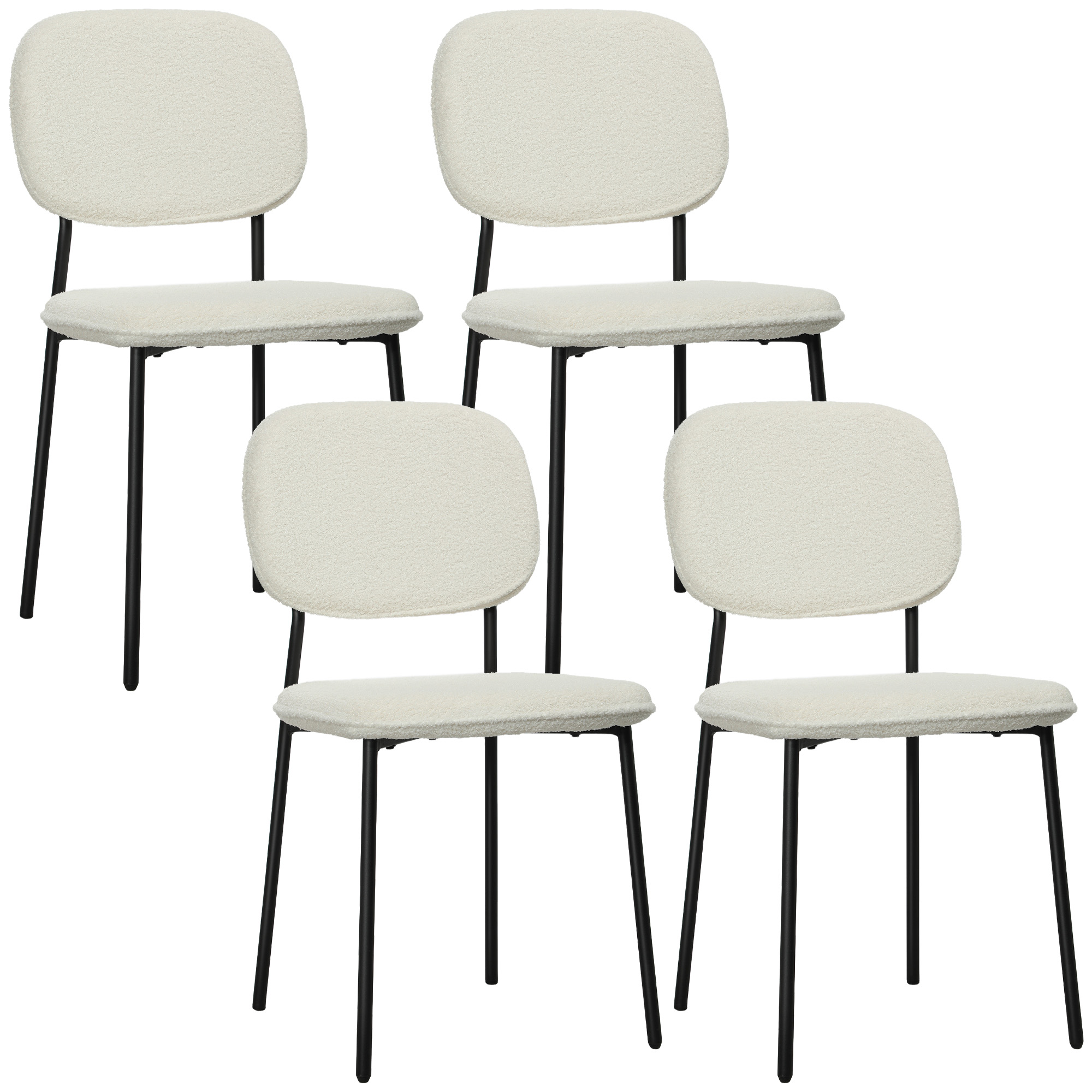 HOMCOM 4er-Set Esszimmerstühle, weicher Stoffbezug, Stahlbeine, armloses Design, Weiß