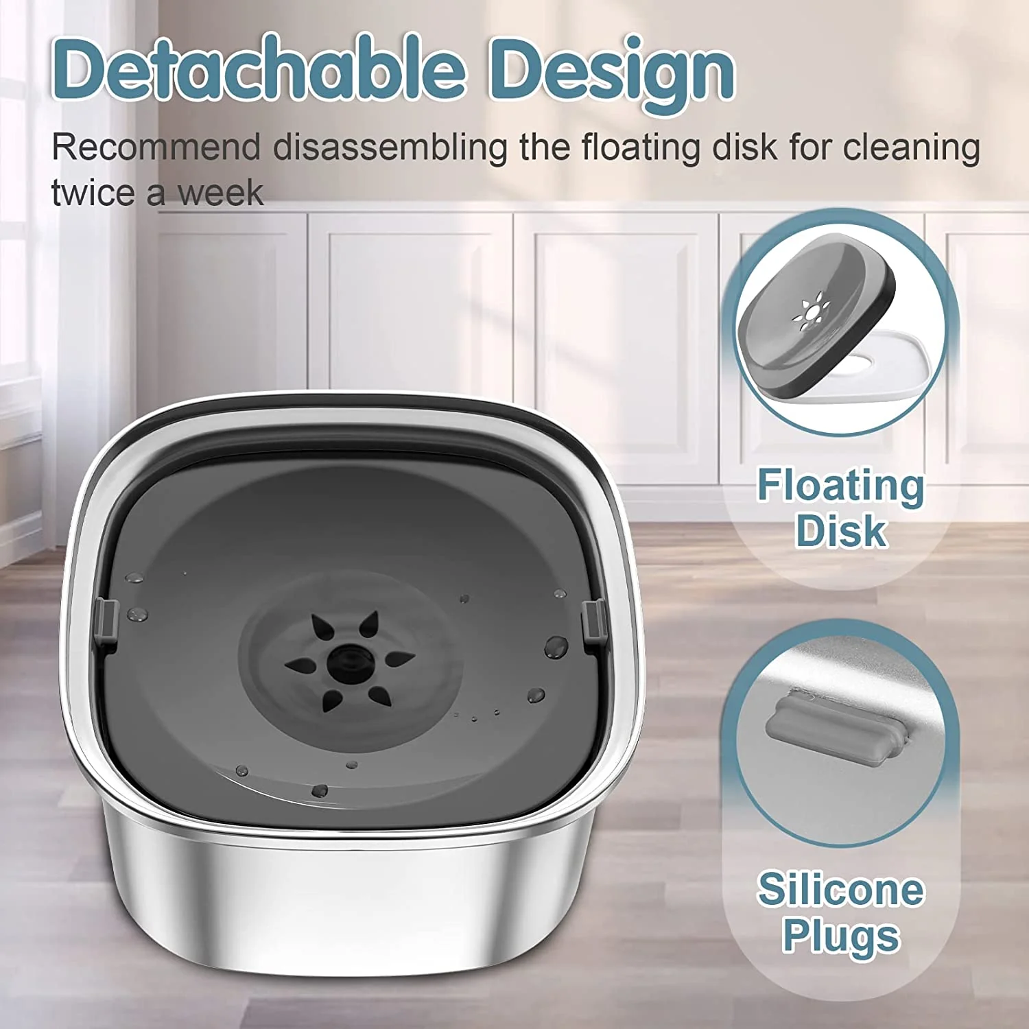Spill-Proof Dog Water Bowl �C 304 Stainless Steel with Floating Disc & Filter