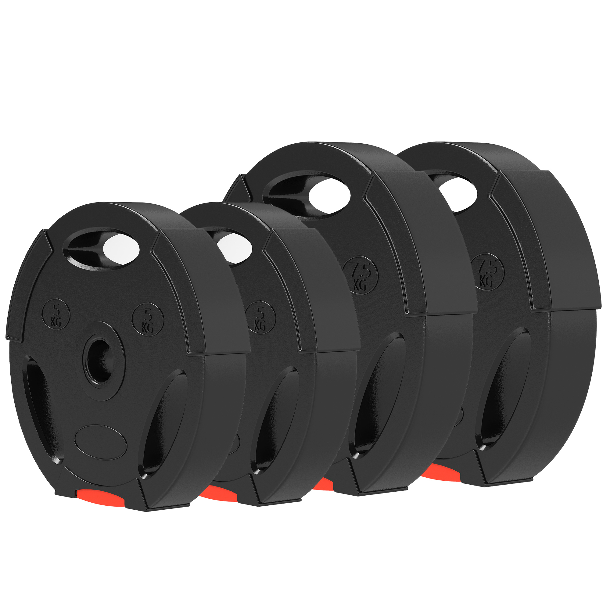 SPORTNOW 4er Gewichtsplatten-Set für Training, Fitnessstudio, Heimtraining, Stärke-Training, 2 x 7,5 kg und 2 x 5 kg, Schwarz