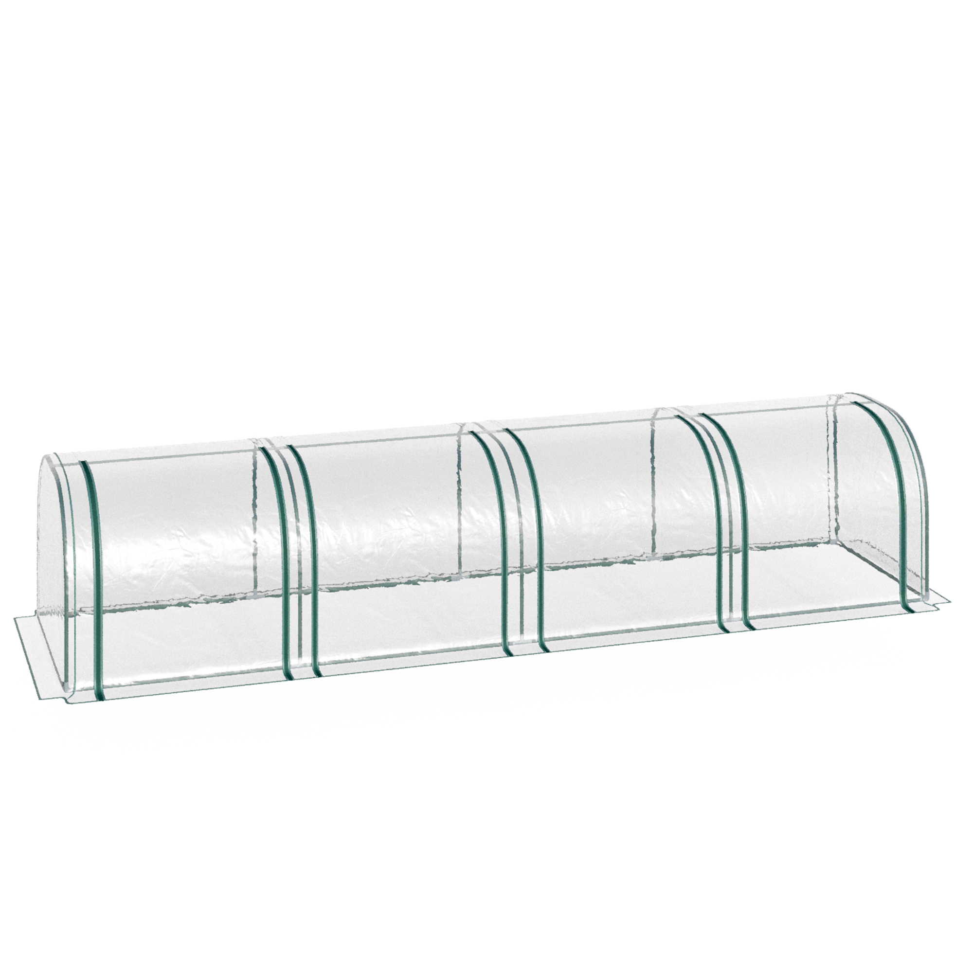 Outsunny Tunnelgewächshaus, 4 Fenster mit Reißverschluss, Stahlrahmen, robuste Plane, transparent, 395 x 100 x 80cm
