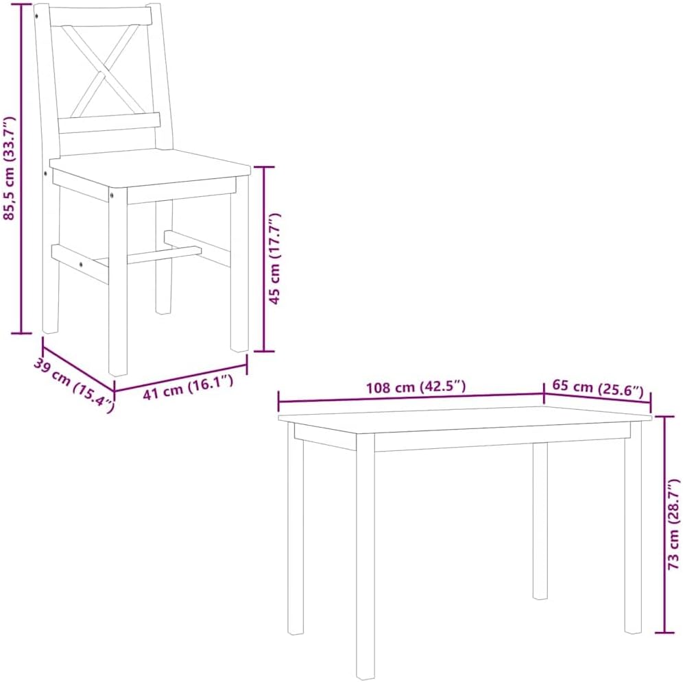 vidaXL Legno di Pino Set da Pranzo 5 pz Bianco Tavolo e Sedie Salotto Cucina
