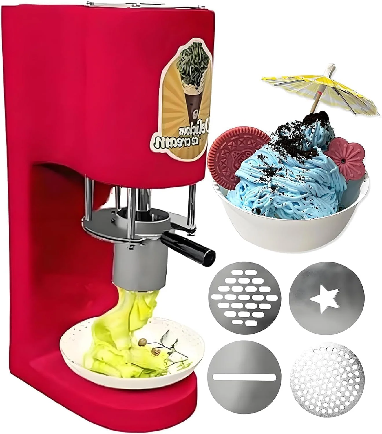 GZGHRZQS Eismaschine, 30 L, 80 W, Schwarz, Kommerzielle Spaghetti-EIS Presse 28- /H, Gewerbliche Für Soft Serve & Gelato