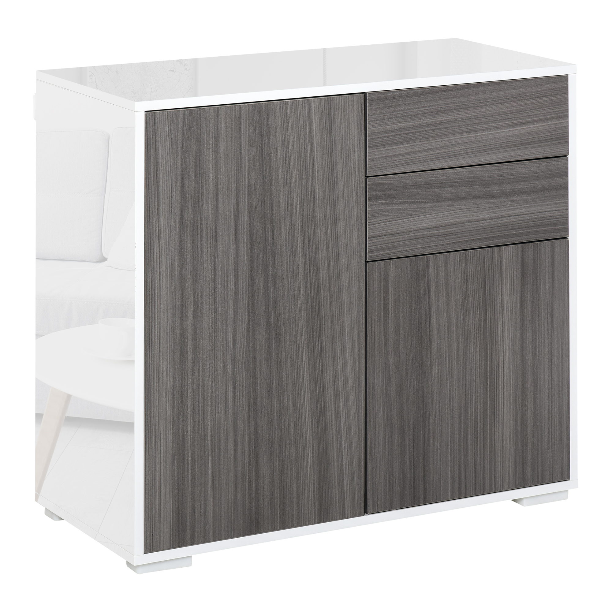 HOMCOM Aufbewahrungsschrank mit 2 Schubladen, 2 Türen, mit Kippschutz, für Wohnzimmer, Schlafzimmer, 79 x 36 x 74 cm, Weiß+Grau