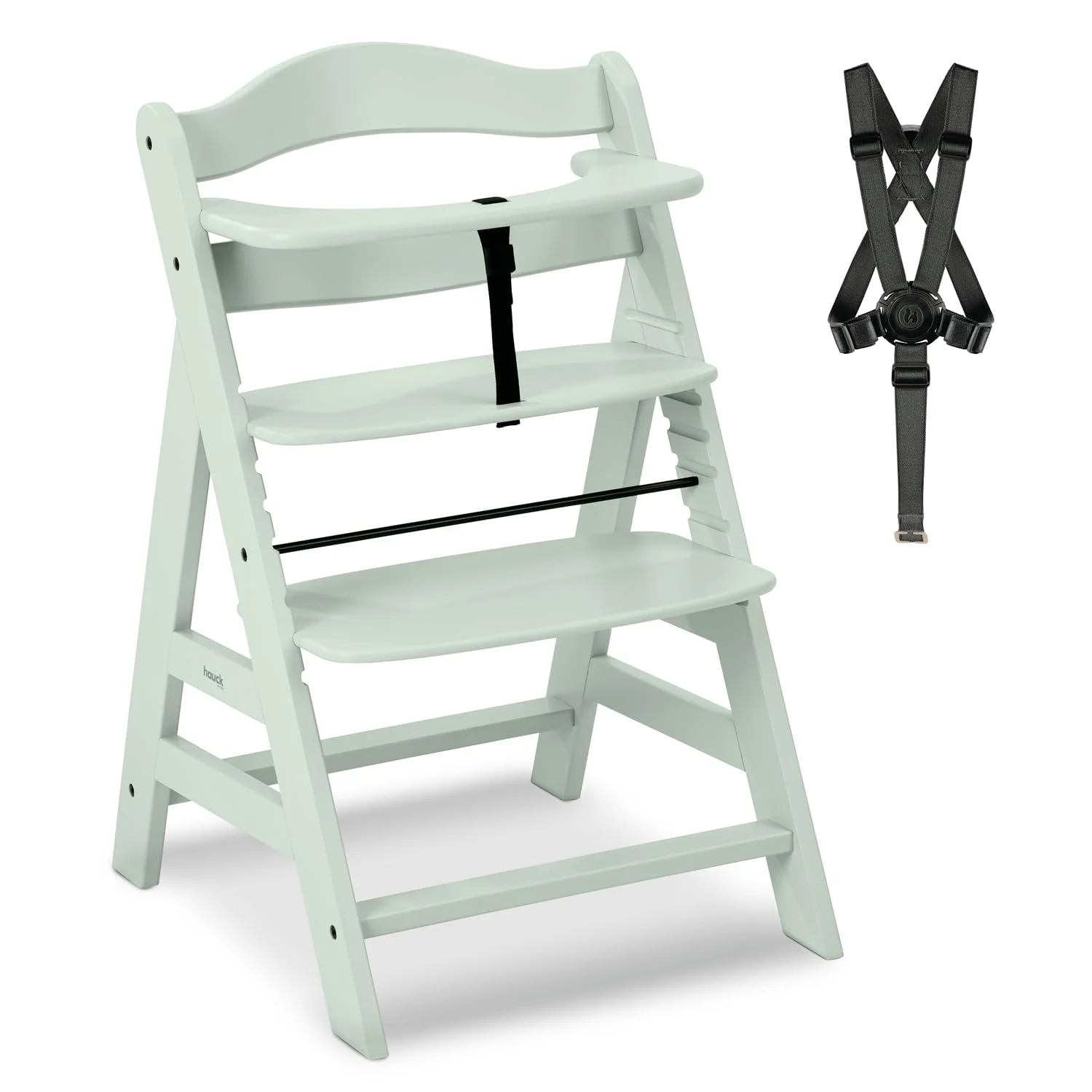 hauck Alpha Plus Hochstuhl aus Holz, mitwachsender Kinderhochstuhl mit 5-Punkt-Gurt und Schutzbügel