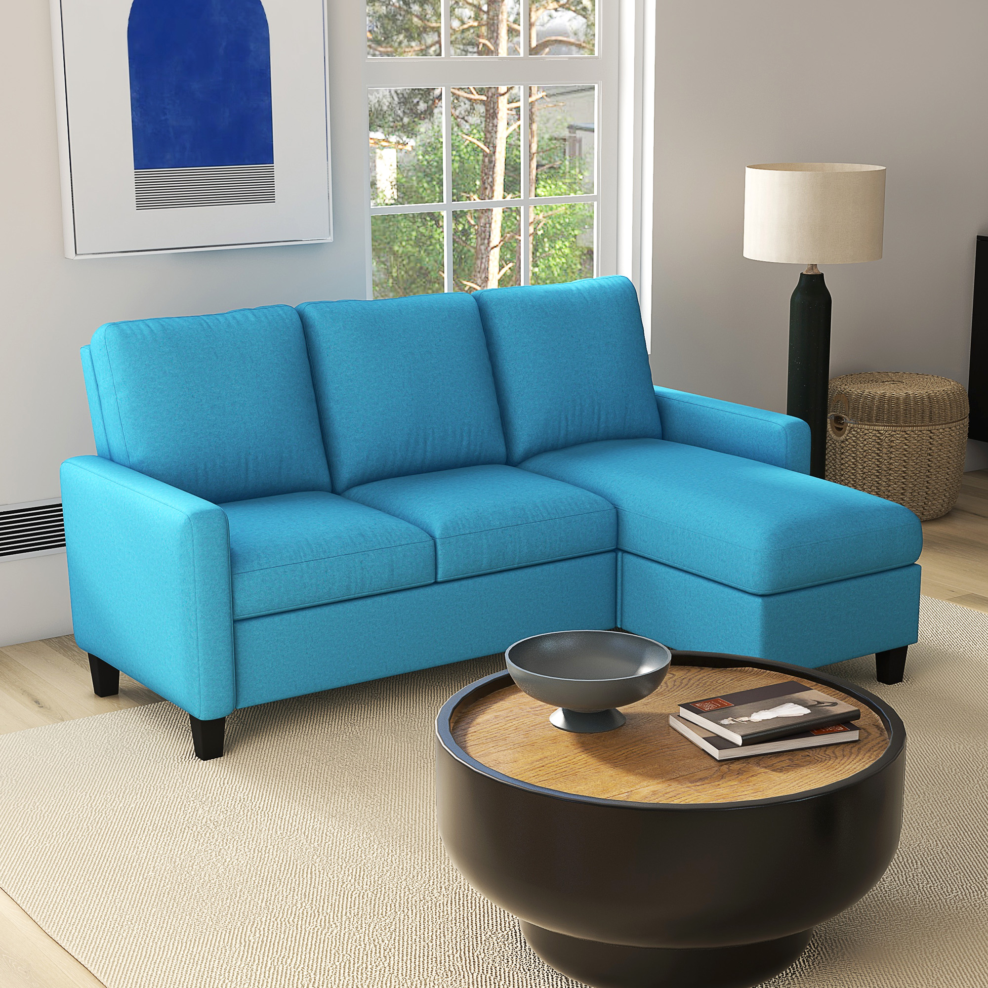 HOMCOM Ecksofa 3-Sitzer mit beidseitig umsetzbarer Chaiselongue für Wohnzimmer, Büro, Apartment blau