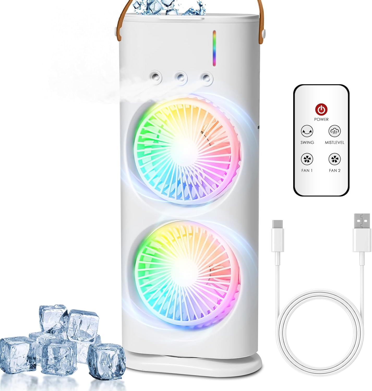 Anluomania Mini Condizionatore Portatile, 320ml Raffreddatore d'aria, Mini Condizionatore d'aria, USB Ventilatore, 3 Velocità/3 Modalità Nebbia, Raffrescatore D'aria Oscillazione di 120°