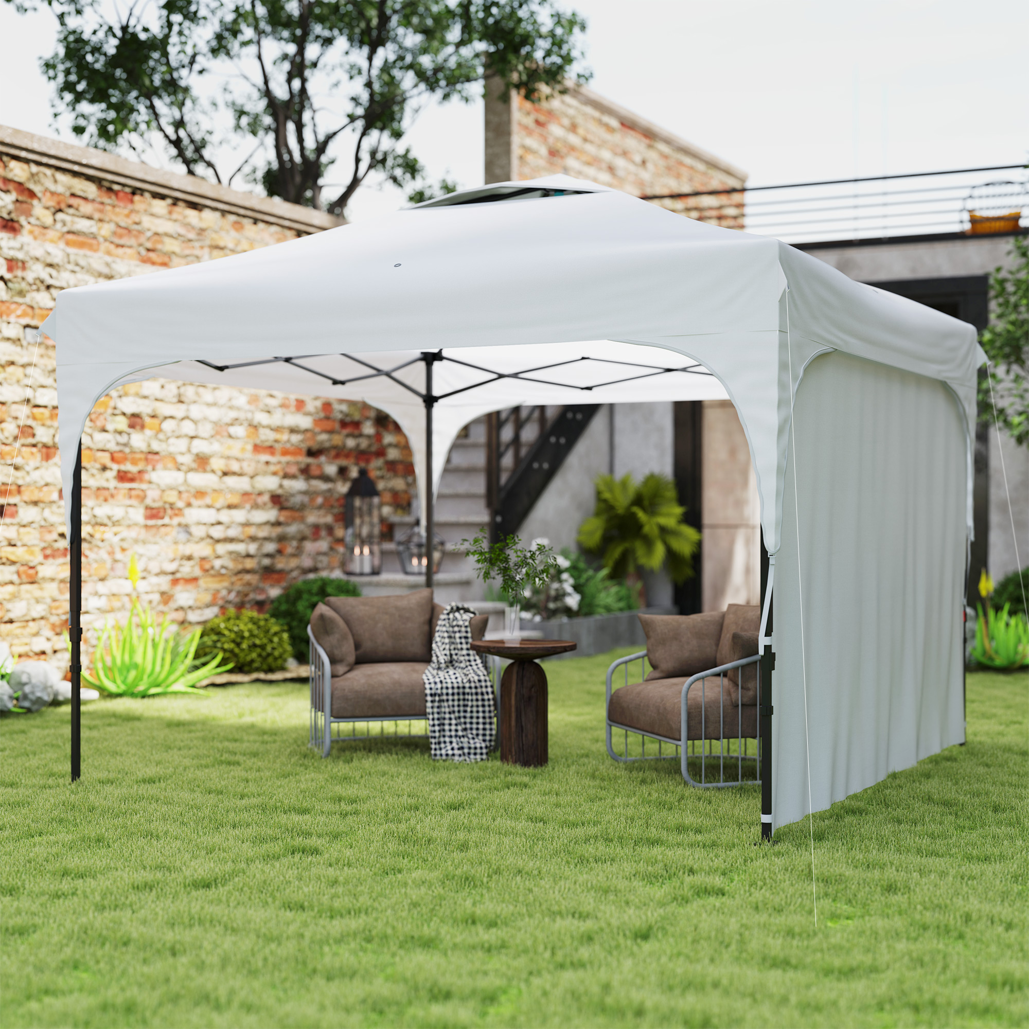 Outsunny Gartenpavillon Pop-Up Faltzelt mit abnehmbarer Seitenwand + Transporttasche aus Stahl und Oxford-Gewebe