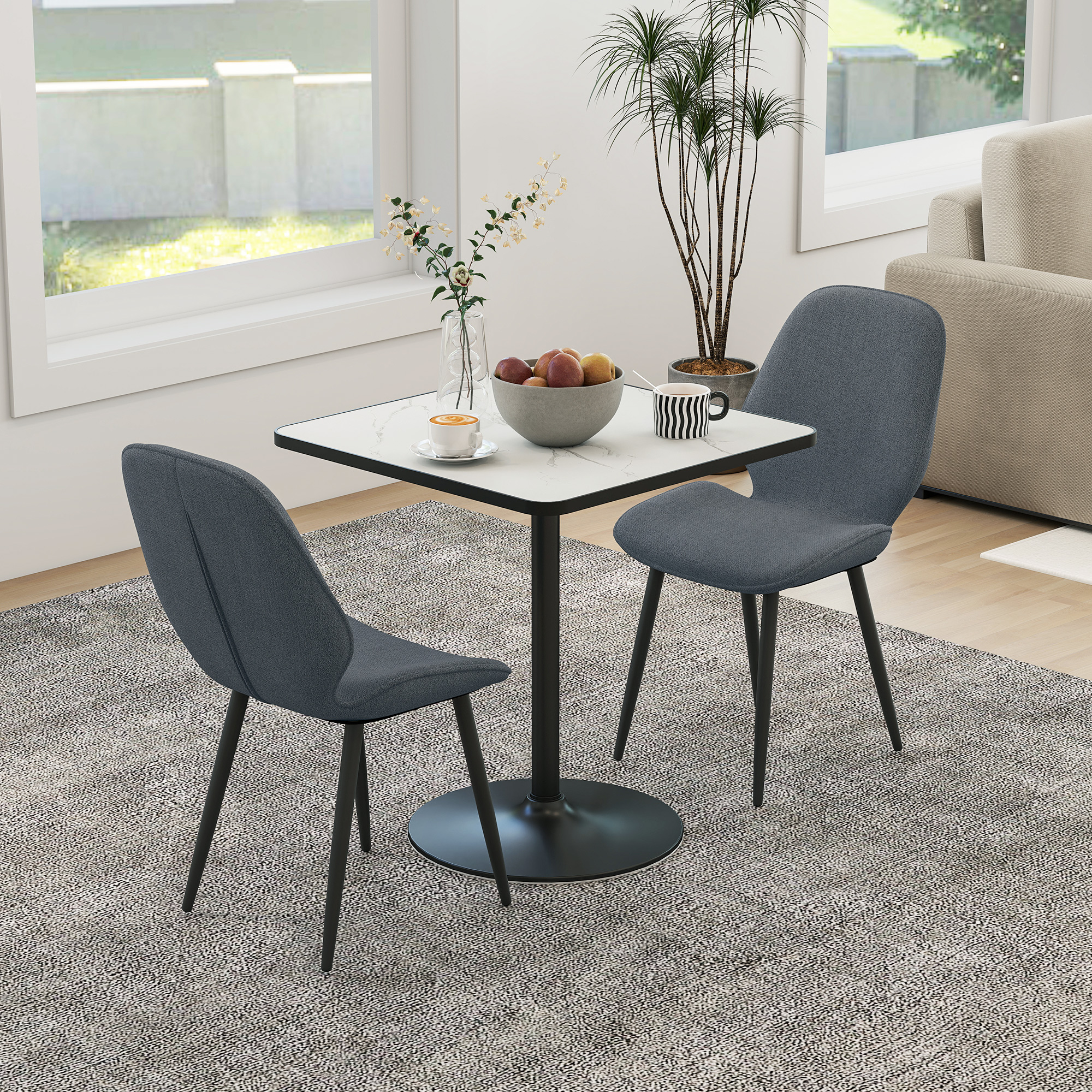 HOMCOM Set von 2 Esszimmerstühlen mit Metallbeinen, gebogenem Rücken und gepolsterter Sitzfläche, grau