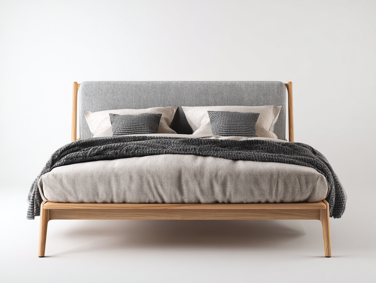 Letto matrimoniale - legno-tessuto - 215x185x112 cm - rovere naturale-grigio chiaro - nordico