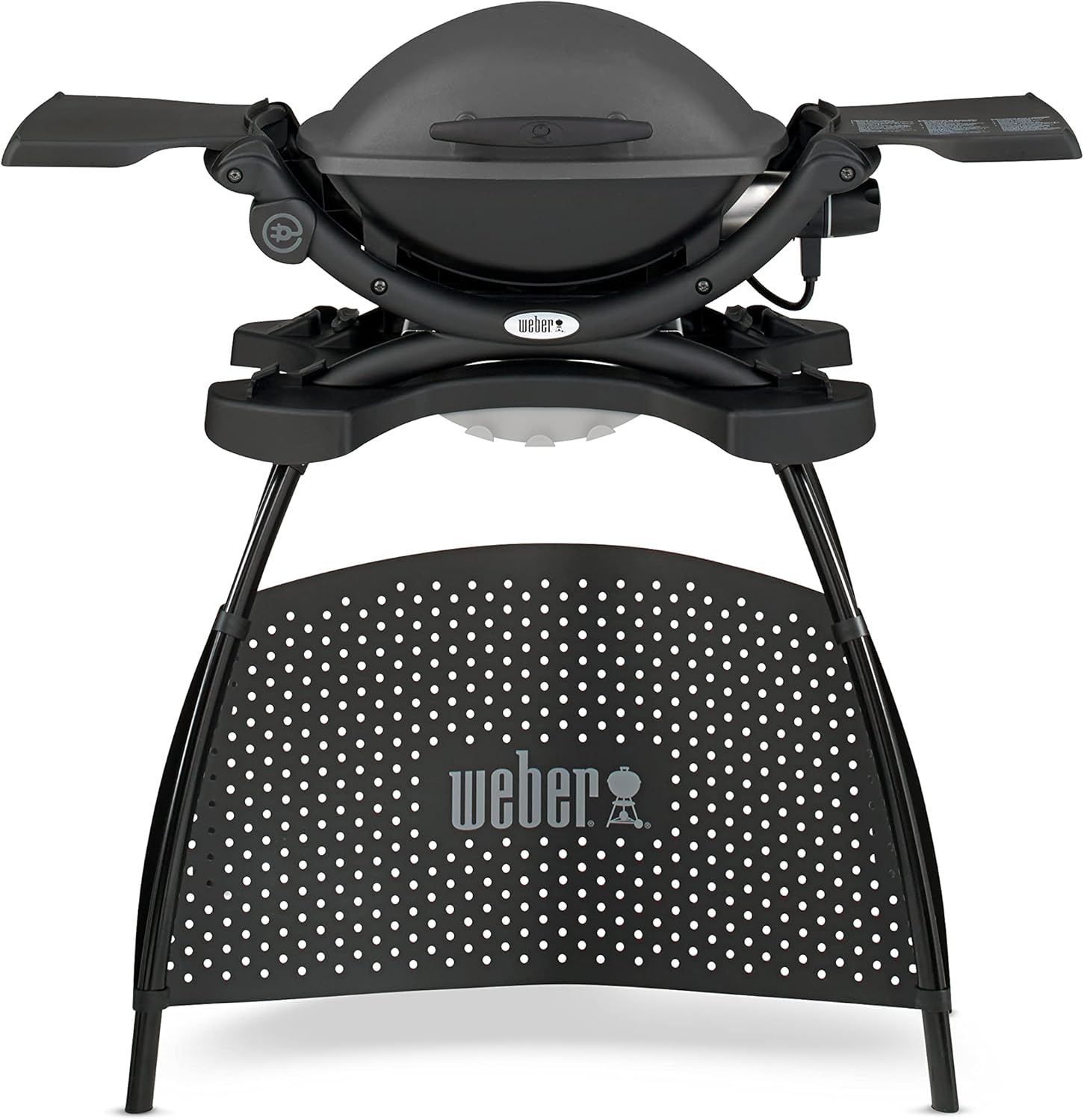 Weber Q1400 BBQ Elettrico con Supporto, sup. cottura 43 x 32 cm, barbecue portatile, sup. cottura in ghisa smaltata divisa in 2, coperchio e corpo in alluminio pressofuso - Grigio scuro (52020853)