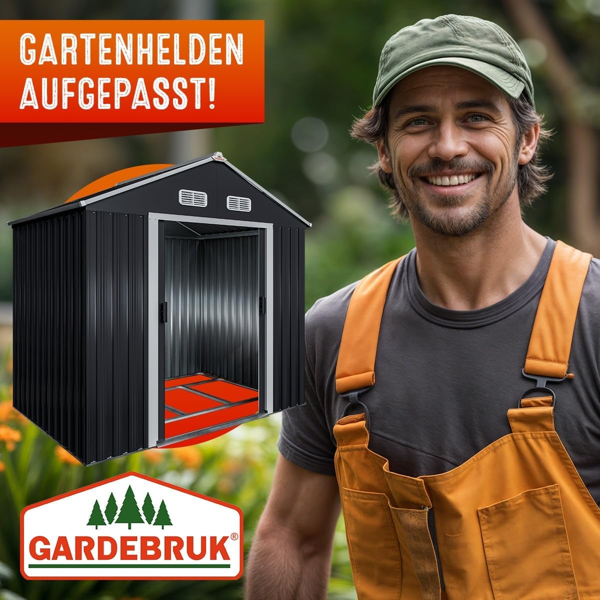GARDEBRUK® XL Metall Gerätehaus 2m² mit Fundament 196x132x188cm Schiebetür Anthrazit Geräteschuppen Gartenhaus Schrank 4m³