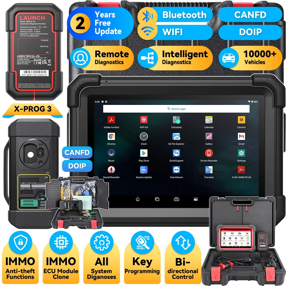 LAUNCH X431 IMMO Elite Key Programming Car Diagnostic Scan Tool with X-PROG3 Key Programmer, ECU Clone/match, CANFD&DOIP, 39+ Services  2 Years Free Update