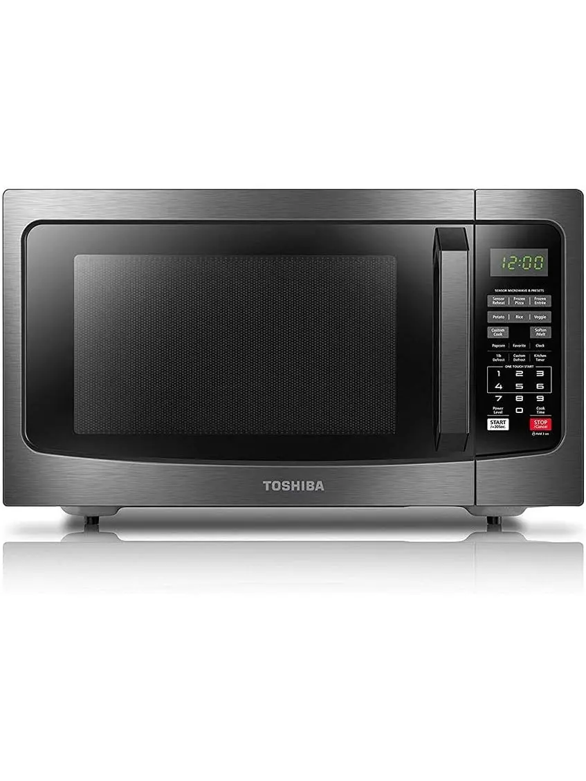TOSHIBA EM131A5C BS Countertop Microwave Ovens 1.2 Cu Ft, 12.4" Removable Turntable Smart Humidity Sensor 12 Auto Menus Mute Function ECO Mode Easy Clean Interior Black Color 1100W