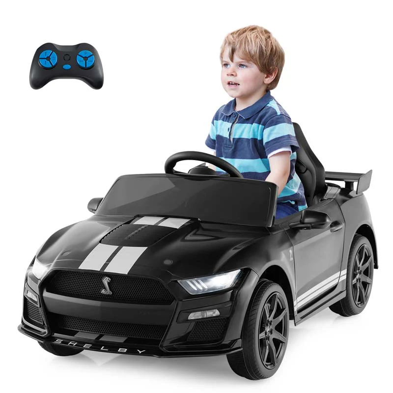 12V Kids Ride-On Car, Licensed Ford Mustang Shelby GT500 Electric Vehicle Racing Car with Remote Control, 2 Speeds & LED Lights for Ages 3-8