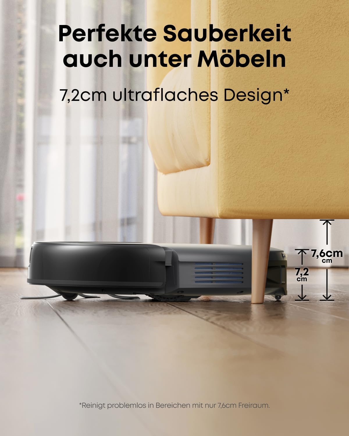 Saugroboter mit automatischer Absaugstation, 4000 Pa Saugkraft, 7,2 cm flach, für Tierhaare