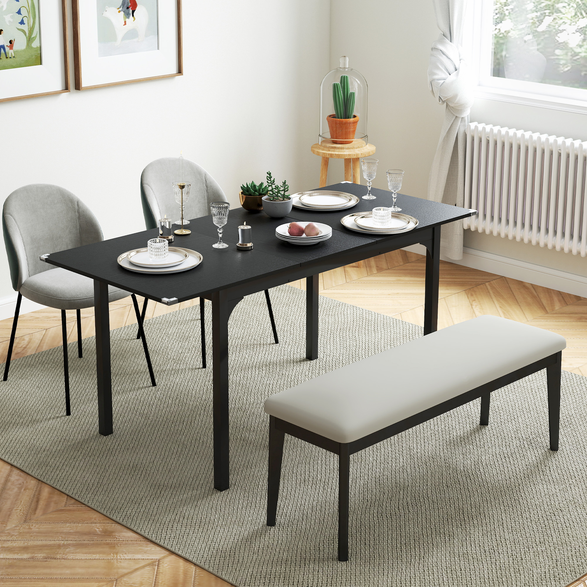 HOMCOM Klappbarer und ausziehbarer Esstisch für 4 bis 6 Personen, Stahlbeine, für kleine Räume, Esszimmer, Schwarz