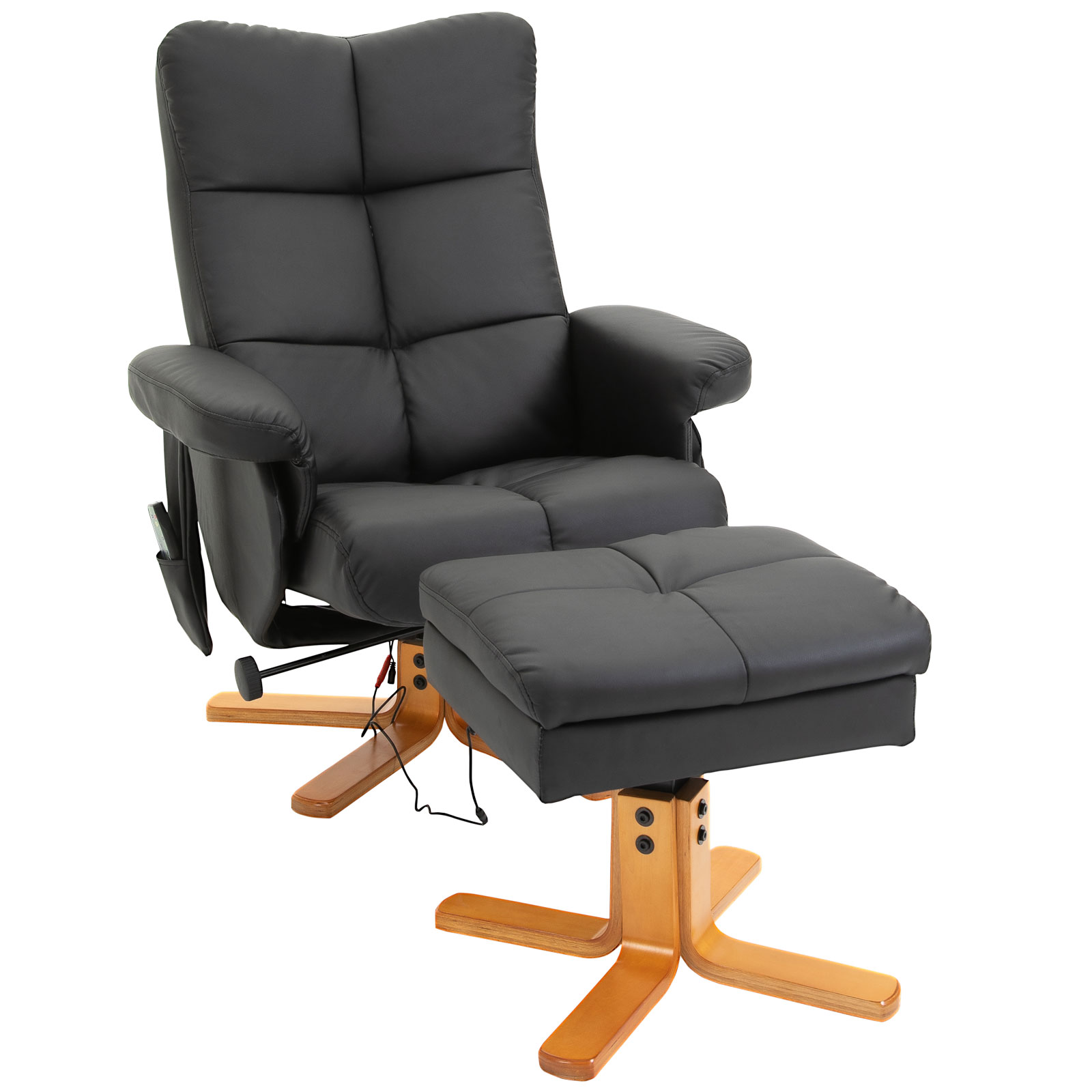 HOMCOM Massagesessel mit Hocker, 145° Neigbarer Relaxsessel mit Massagefunktion Liegefunktion Stauraum, TV-Sessel Fernsehsessel für Wohnzimmer, Kunstleder, 80 x 86 x 99 cm Schwarz